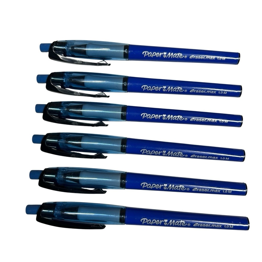 Vtg Paper Mate Eraser Max 1.0 Max Ink Pen Lot 6 Blue NEW No Original Packaging